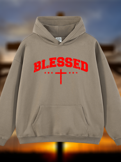 Blessed Cross Jesus God Christian Plush Fleece-Lined Hoodie
