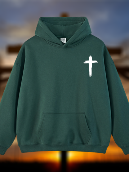 Cross Printed Jesus God Christian Plush Fleece-Lined Hoodie