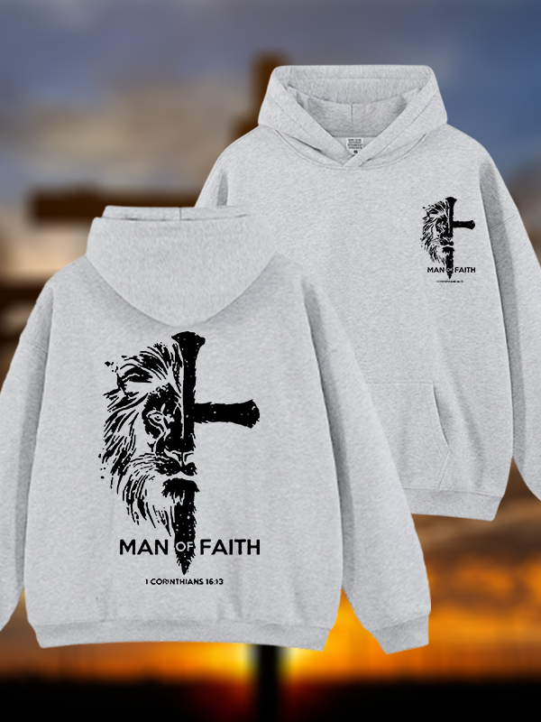 Man of Faith Jesus God Christian Plush Fleece-Lined Hoodie
