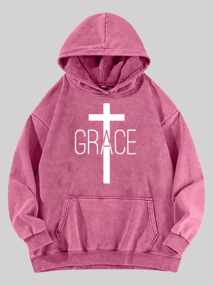 Grace Cross Jesus God Christian Washed Hoodie