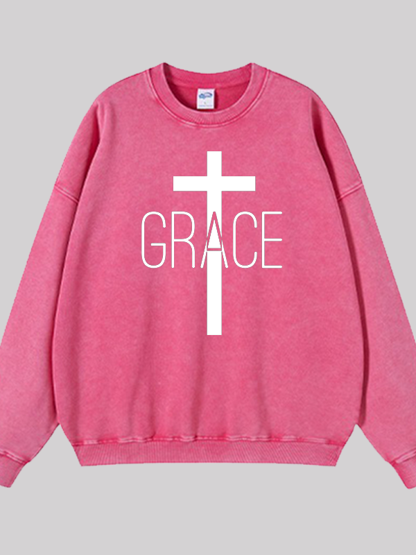 Grace Cross Jesus God Christian Washed Sweatshirt