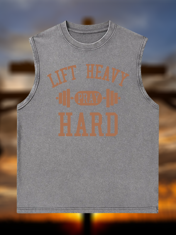 Lift Heavy Pray Hard Jesus God Christian Washed Tank