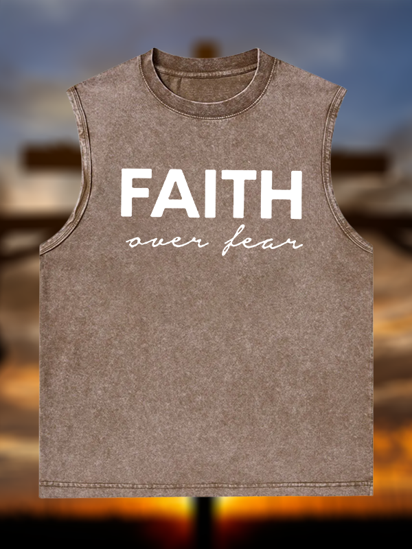 Faith over Fear  Jesus God Christian Washed Tank
