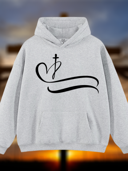 Heart Cross  Jesus God Christian Plush Fleece-Lined Hoodie