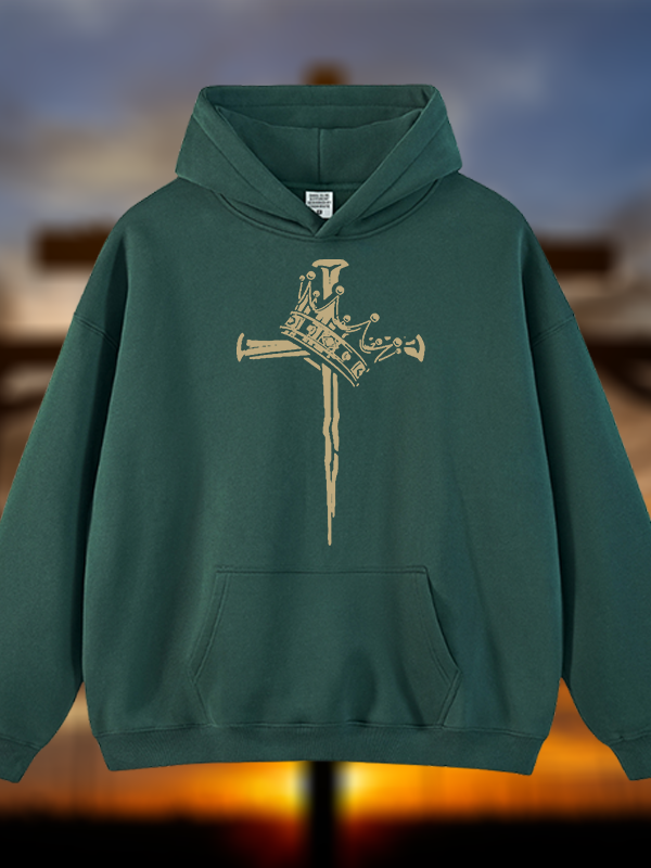 Cross Crown Jesus God Christian Plush Fleece-Lined Hoodie