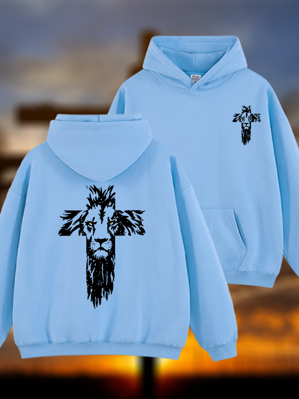 Lion Cross Jesus God Christian Plush Fleece-Lined Hoodie
