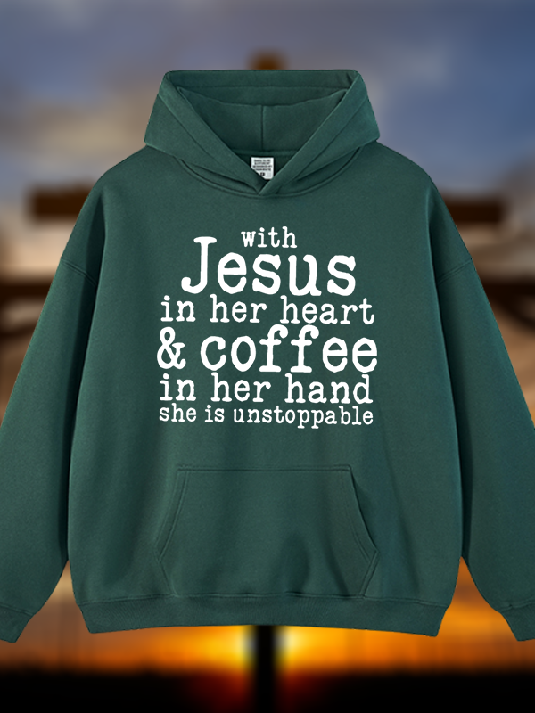 Jesus in her Heart  Jesus God Christian Plush Fleece-Lined Hoodie