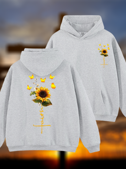 Sunflower Faith Religious Jesus God Christian Plush Fleece-Lined Hoodie