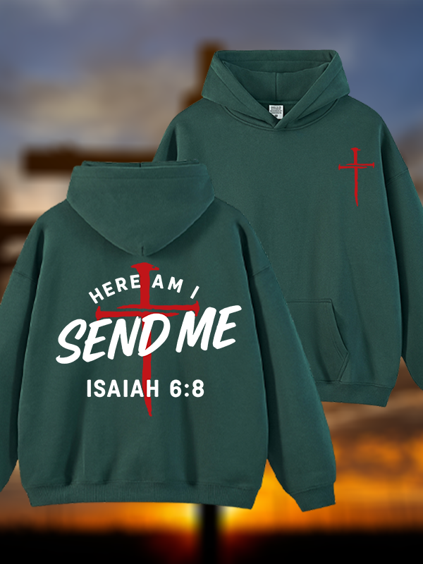 Here Am I Send Me  Jesus God Christian Plush Fleece-Lined Hoodie
