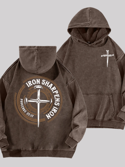 Iron Sharpens Iron - Proverbs 27:17 Jesus God Christian Washed Hoodie
