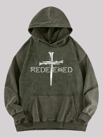 Cross Nails Redeemed Jesus God Christian Washed Hoodie