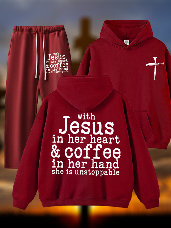 Jesus in her Heart  Jesus God Christian Plush Fleece-Lined Hoodie Set