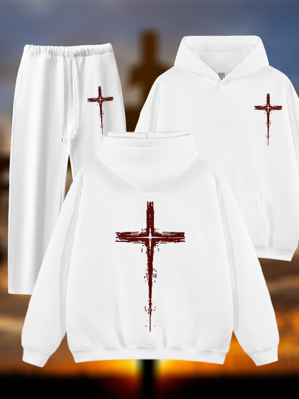 Light of Cross Jesus God Christian Plush Fleece-Lined Hoodie Set