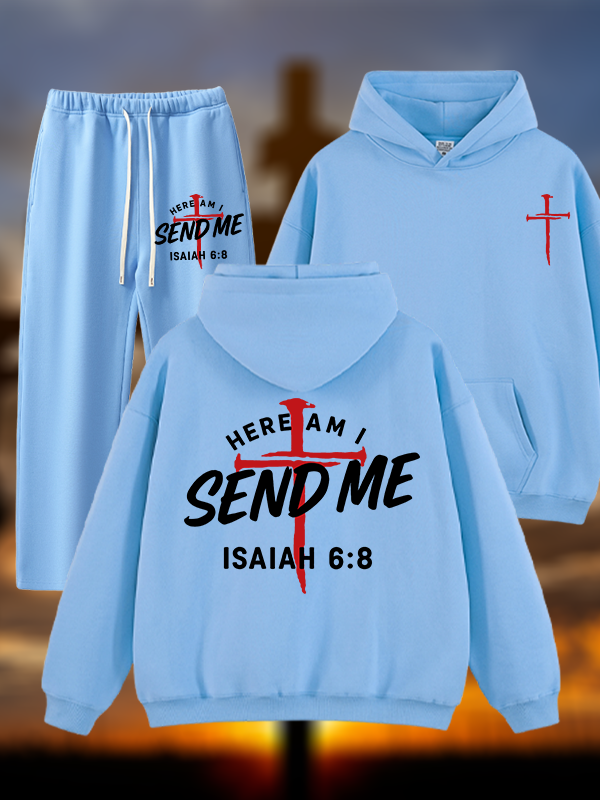 [Copy]Cross Crown Jesus God Christian Plush Fleece-Lined Hoodie Set