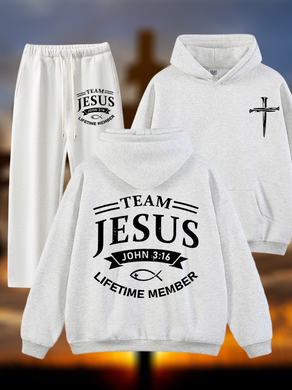 Jesus Team Jesus God Christian Plush Fleece-Lined Hoodie Set
