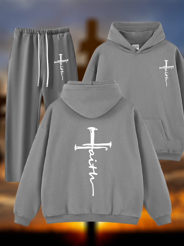 Cross Jesus God Christian Plush Fleece-Lined Hoodie Set