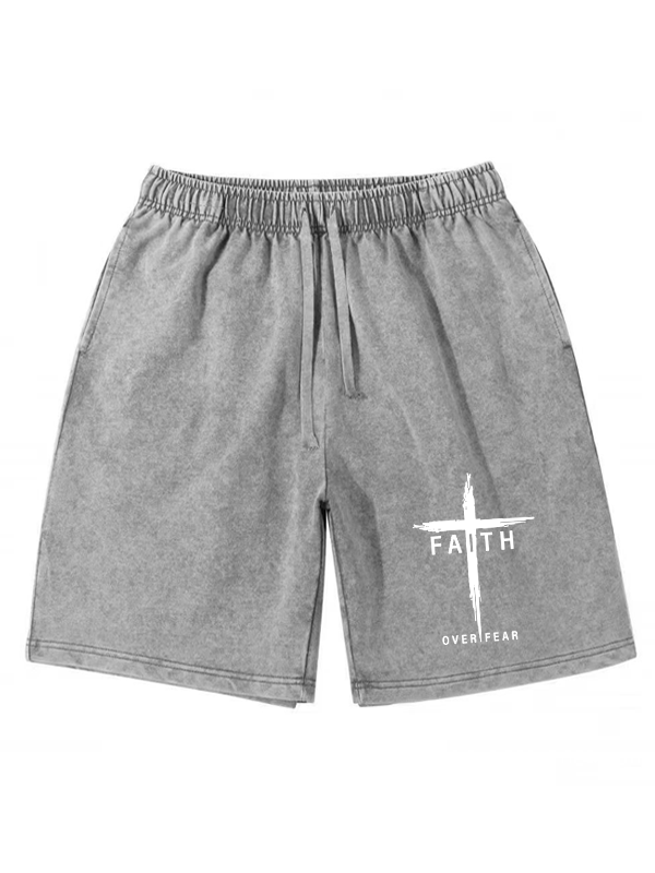 Faith Over Fear Cross  Jesus God Christian Washed Shorts