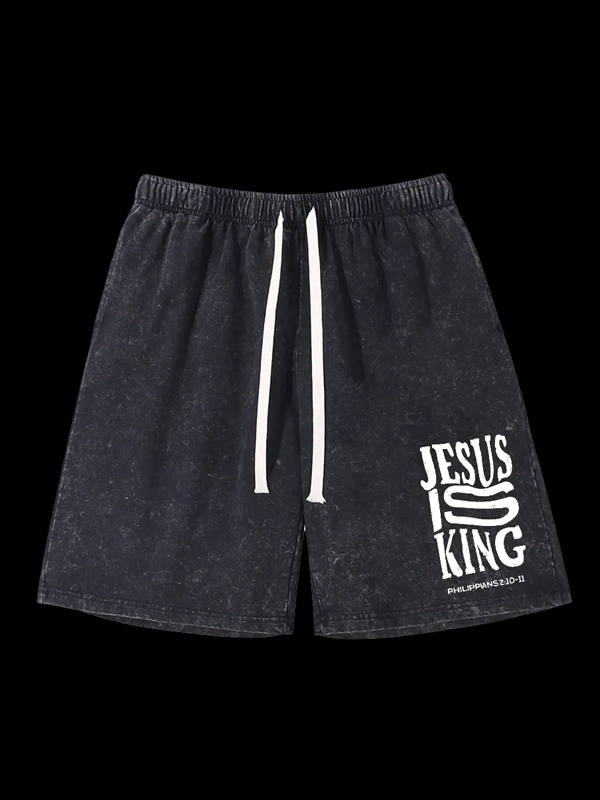 Jesus Is King  Jesus God Christian Washed Shorts