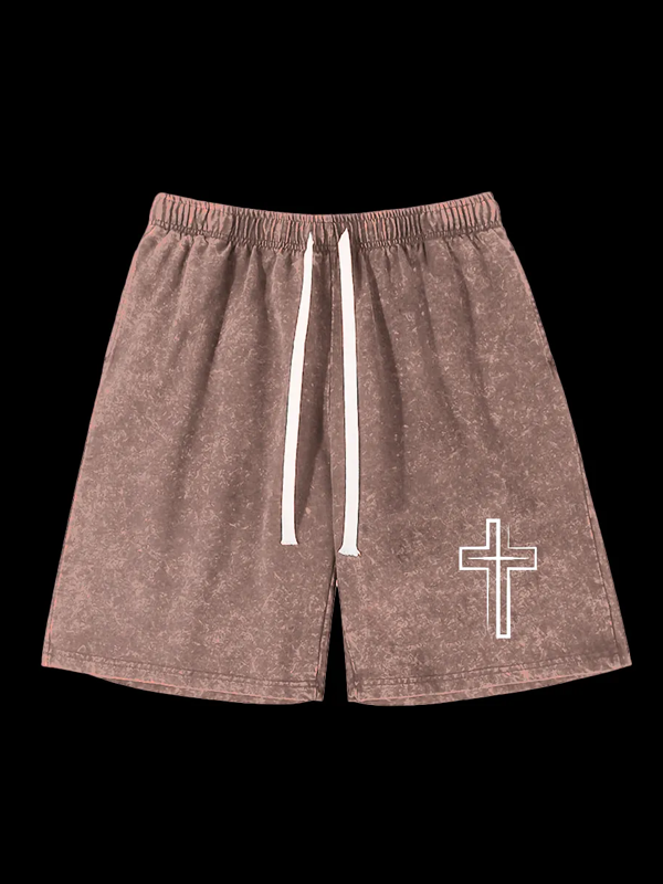 Cross Jesus God Christian Washed Shorts