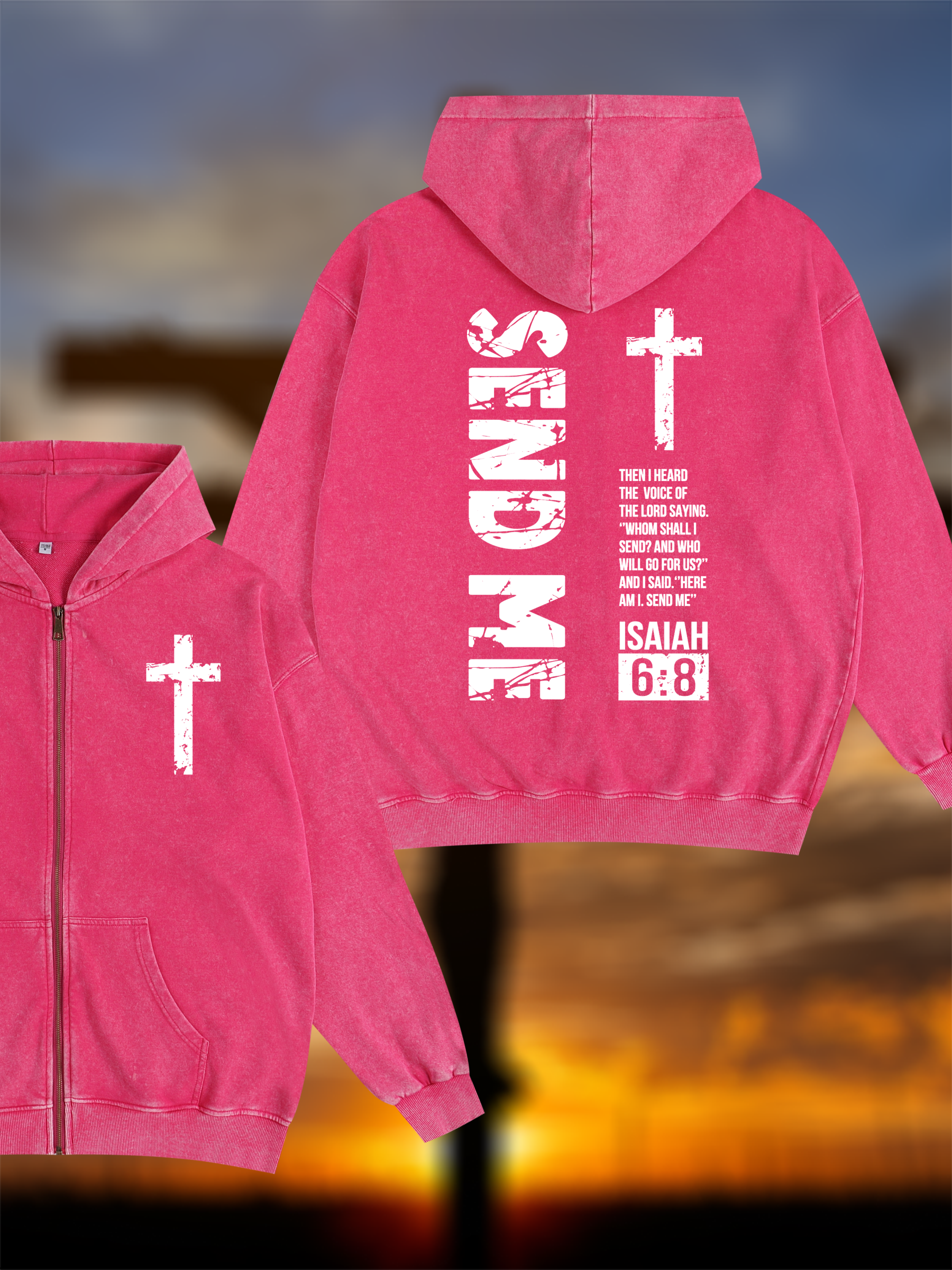 Send Me Isaiah 6:8 Jesus God Christian Washed Zip-Up Hoodie