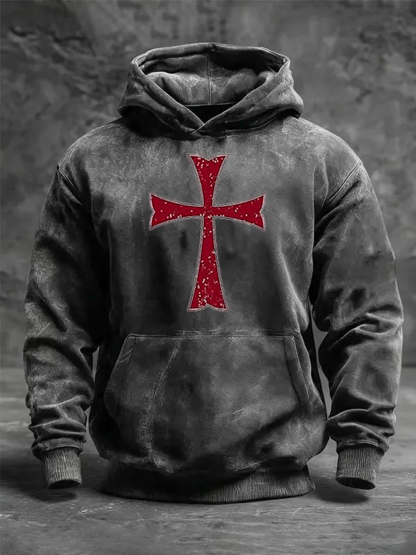 Knights Templar Crusader Cross Jesus God Christian Washed Hoodie