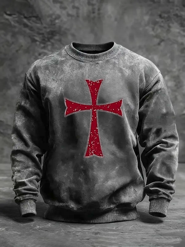 Knights Templar Crusader Cross Jesus God Christian Washed Sweatshirt