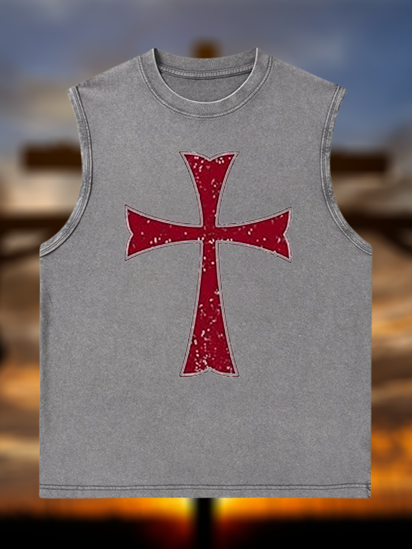 Knights Templar Crusader Cross Jesus God Christian Washed Tank
