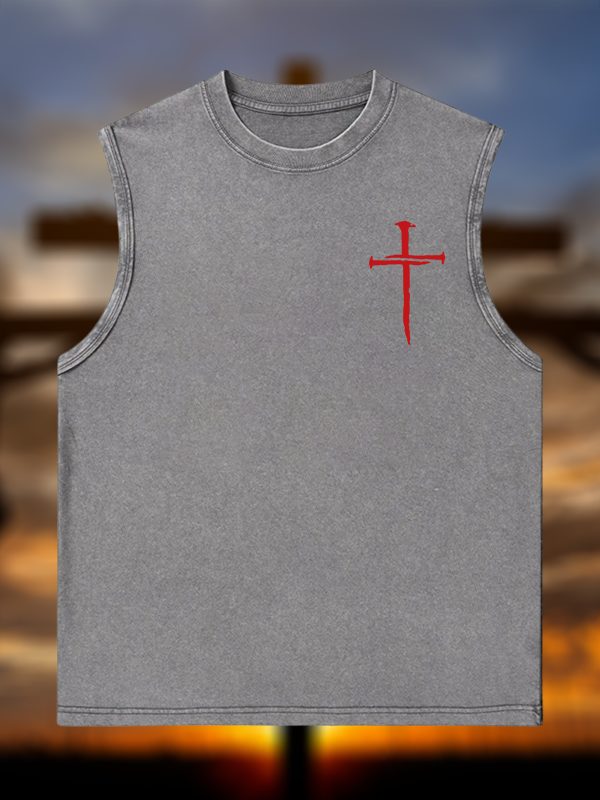 Red Cross Jesus God Christian Washed Tank