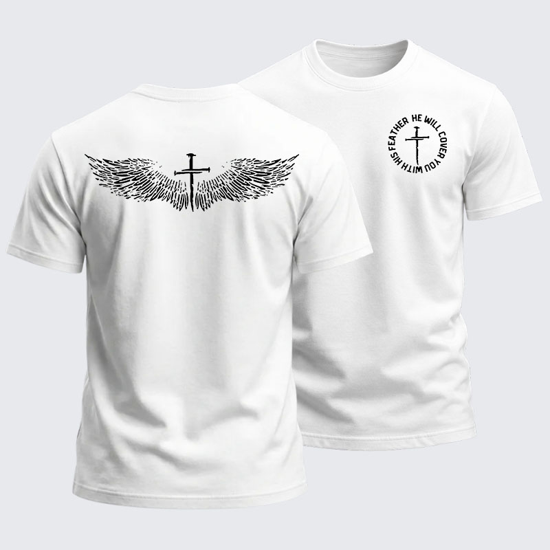 Heavyweight Cotton Tee -  He Will Cover You With His Feather