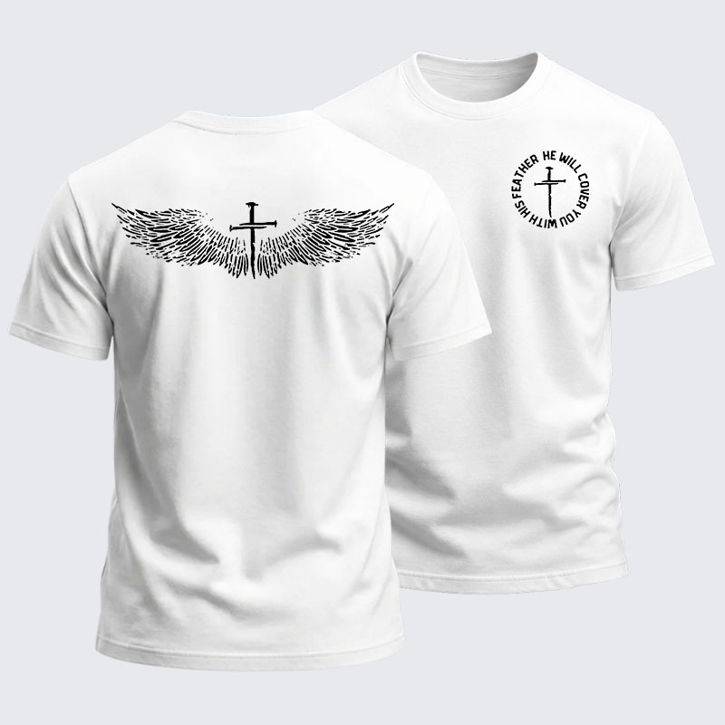 Heavyweight Cotton Tee -  He Will Cover You With His Feather