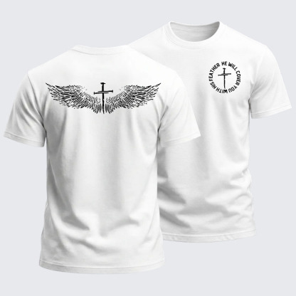 Heavyweight Cotton Tee -  He Will Cover You With His Feather