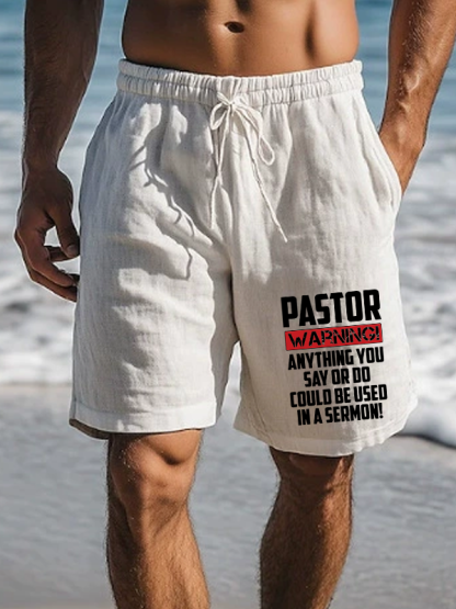 Men's Pastor Warning Anything You Say Or Do Could Be Used In A Sermon Christian Beach Shorts