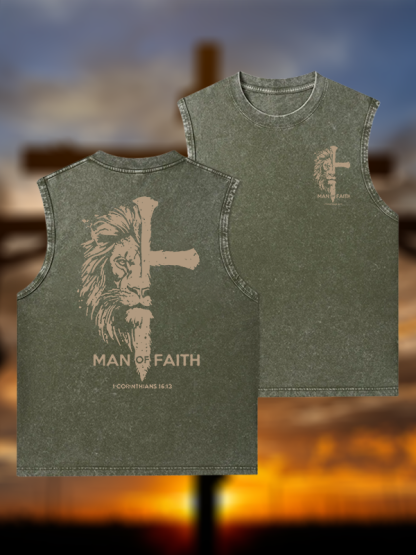 Man of Faith  Jesus God Christian Washed Tank