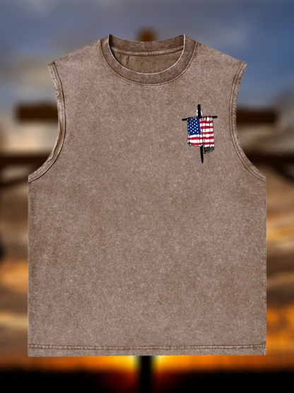 Faith Flag Cross Jesus God Christian Washed Tank