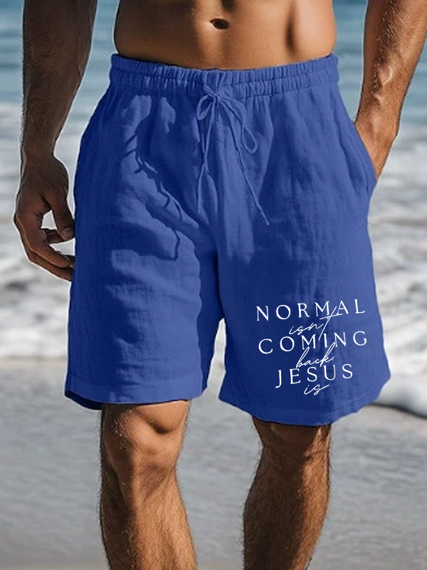 Men's Normal Isn'T Coming Back Jesus Is Christian Beach Shorts