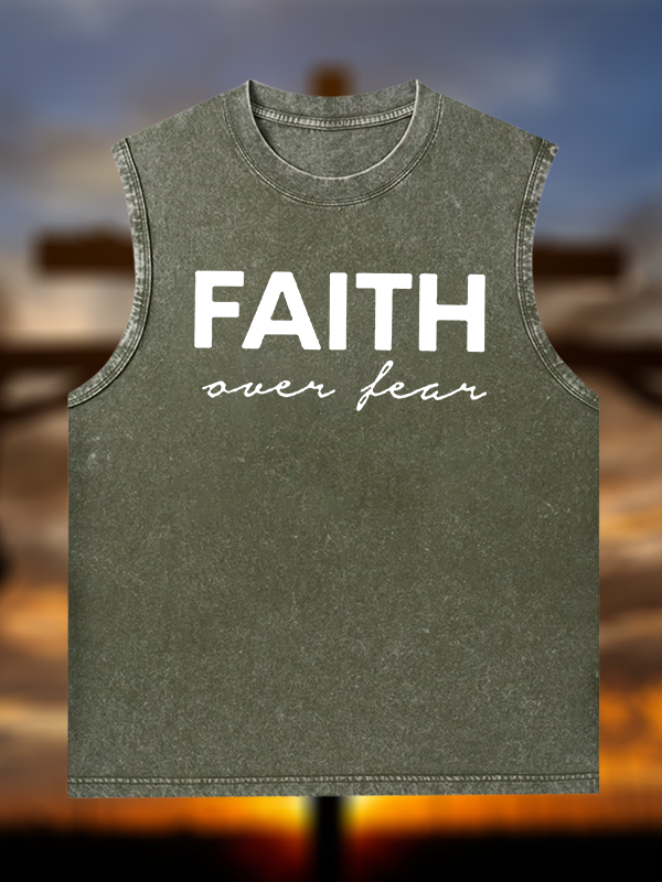 Faith over Fear  Jesus God Christian Washed Tank