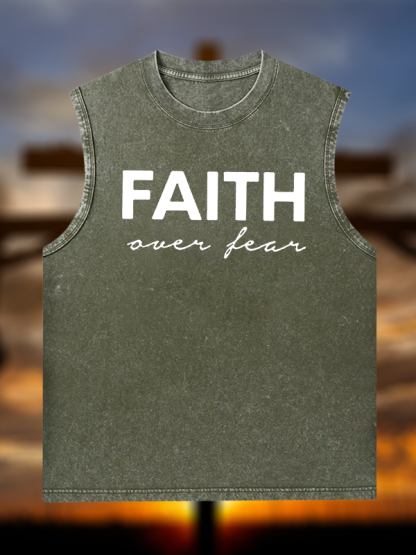 Faith over Fear  Jesus God Christian Washed Tank