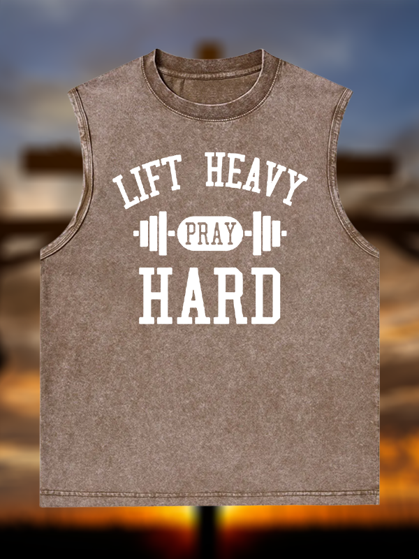 Lift Heavy Pray Hard Jesus God Christian Washed Tank