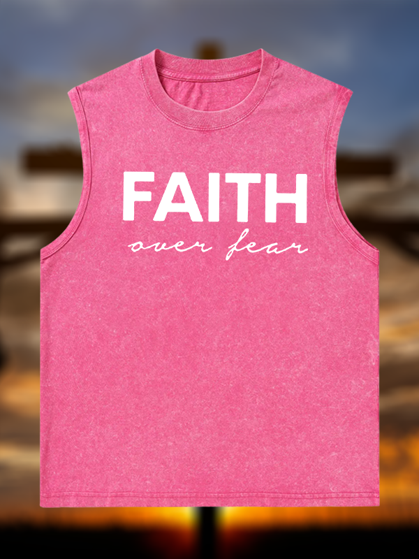 Faith over Fear  Jesus God Christian Washed Tank