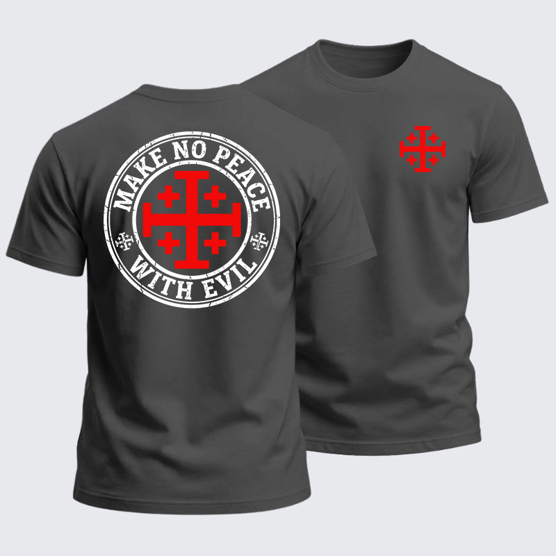 Heavyweight Cotton Tee - Make No Peace with Evil Knight Templar Jerusalem Cross