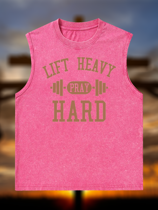 Lift Heavy Pray Hard Jesus God Christian Washed Tank