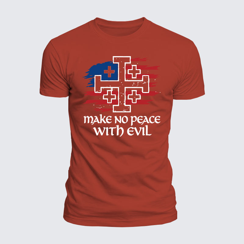 Luxe Mercerized Cotton Tee - Make No Peace with Evil Jerusalem Cross United States Flag 