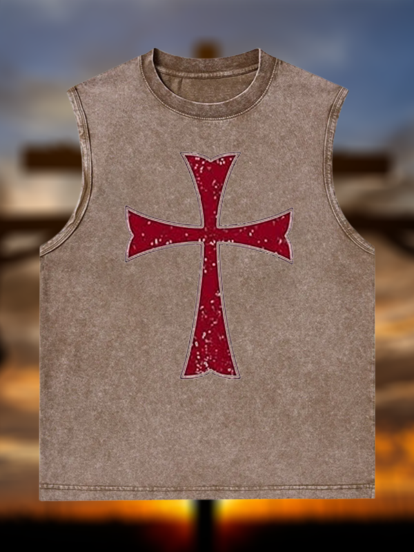 Knights Templar Crusader Cross Jesus God Christian Washed Tank