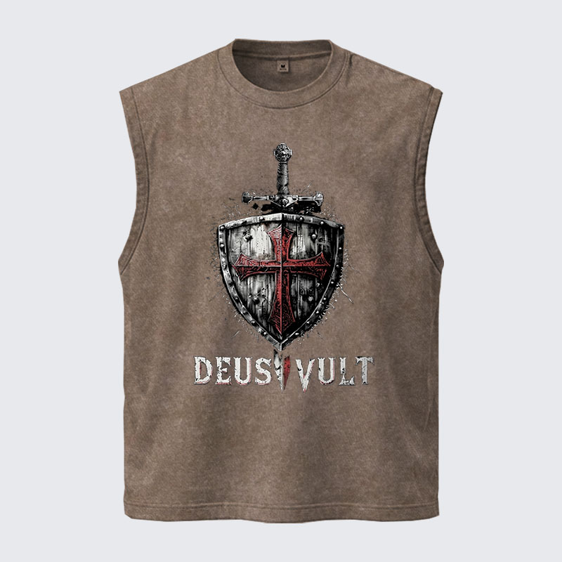 Washed Tank Top - Deus Vult Crusader Shield Templar Cross