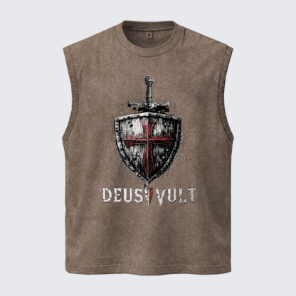 Washed Tank Top - Deus Vult Crusader Shield Templar Cross