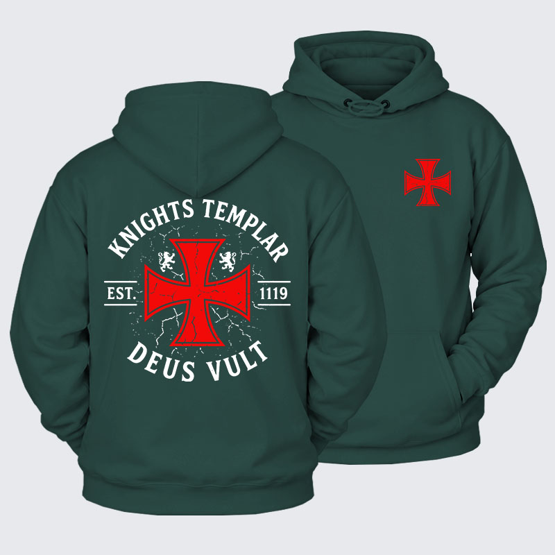 Plush Fleece-Lined Hoodie - Knights Templar Deus Vult