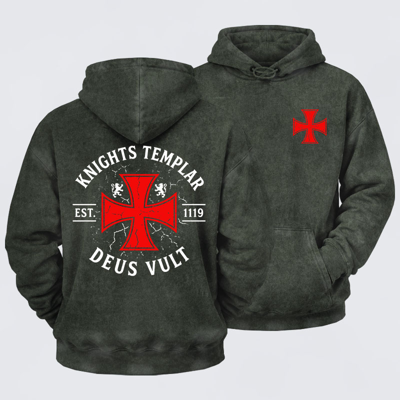 Washed Hoodie - Knights Templar Deus Vult