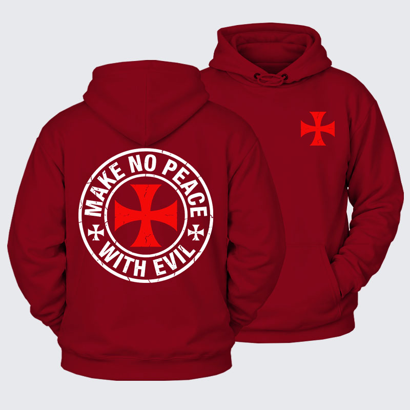 Plush Fleece-Lined Hoodie - Make No Peace with Evil Knight Templar Cross