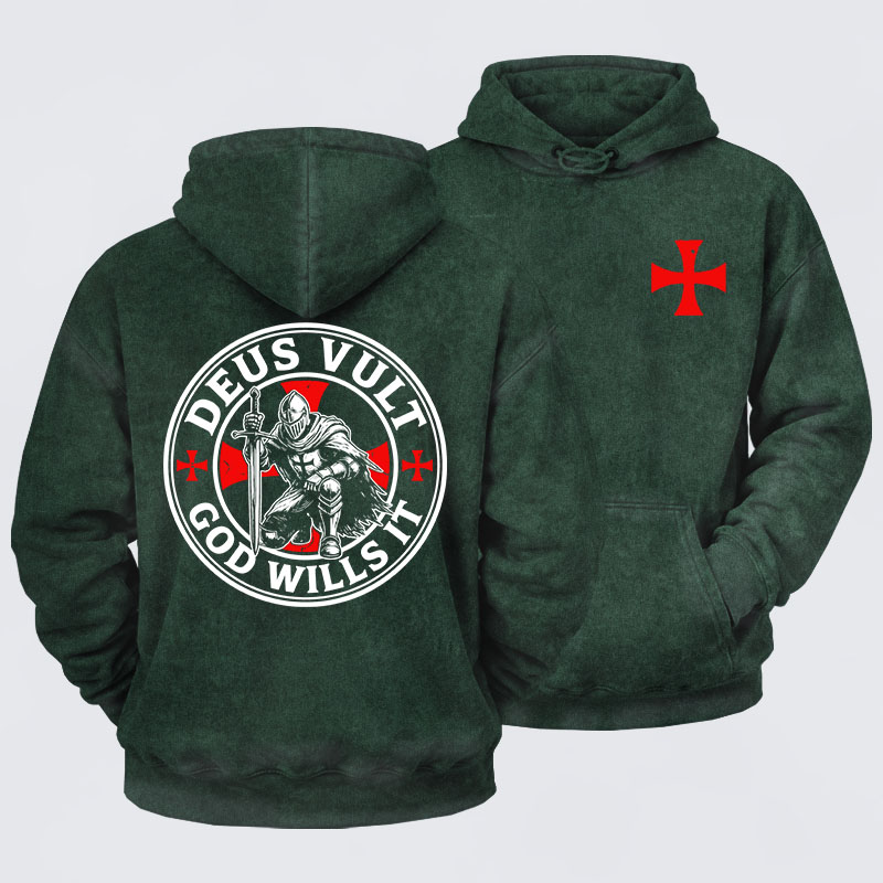 Washed Hoodie - Knights Templar Deus Vult