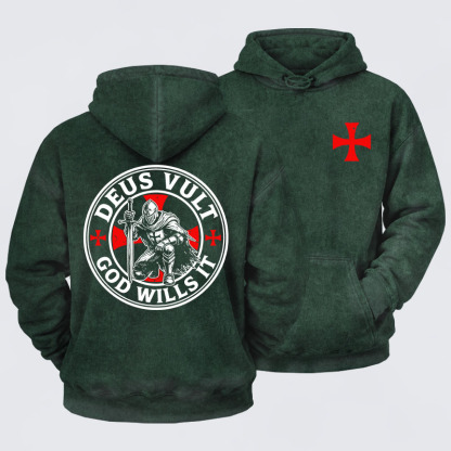 Washed Hoodie - Knights Templar Deus Vult